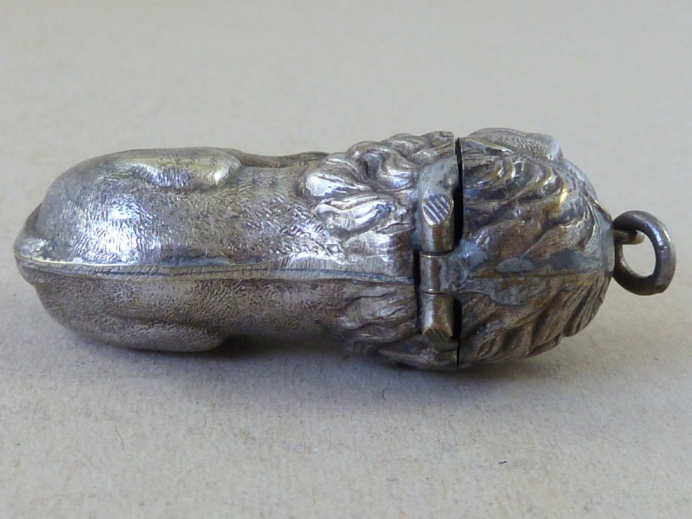 Recumbent Lion Vesta Case Silver Plated Brass Match Box Novelty Watch Chain Fob View V