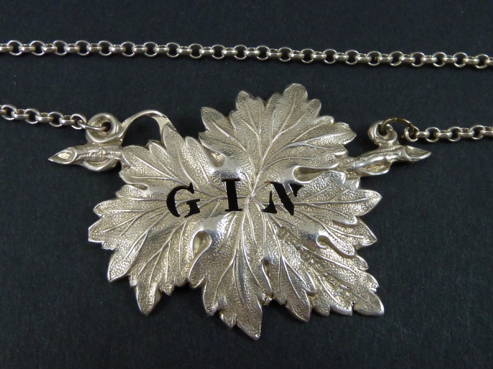 1863 Gin English Birmingham Hallmarked Solid Silver Decanter Bottle Wine Label Vine Leaf 