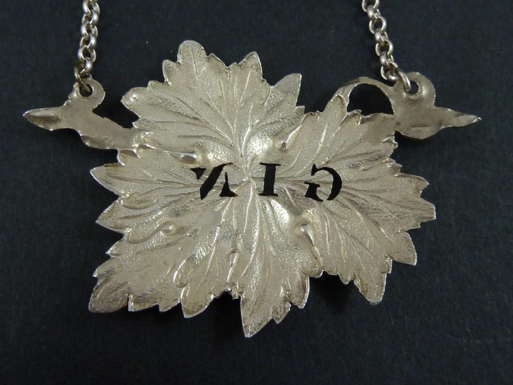 1863 Gin English Birmingham Hallmarked Solid Silver Decanter Bottle Wine Label Vine Leaf  View II