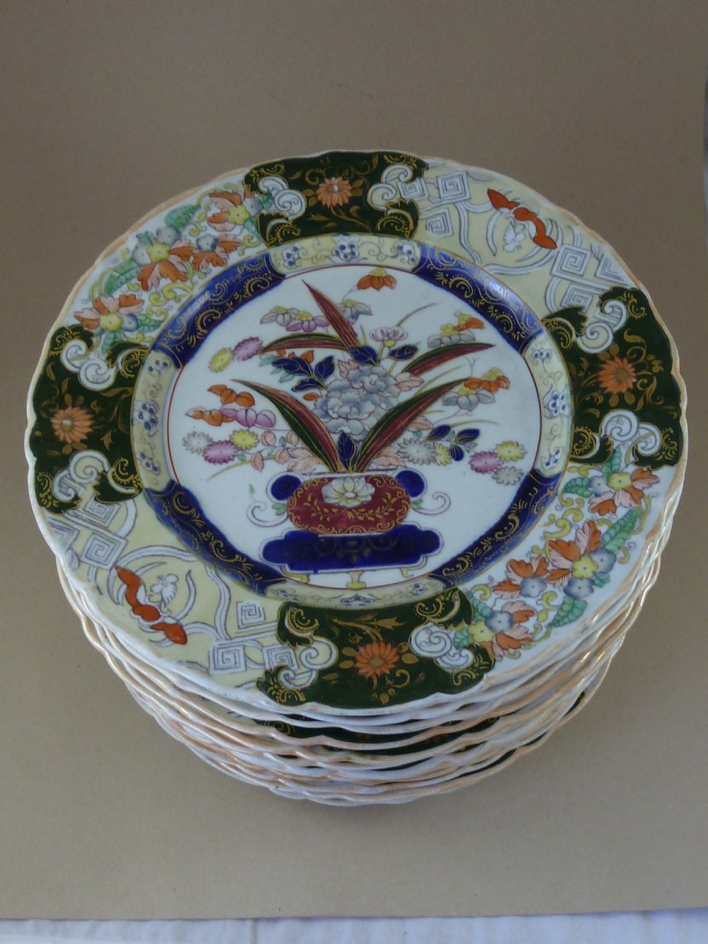 12 Masons Patent Ironstone China Dinner Plates Service Dishes Pottery Japan Pattern Antique Higginbotham Irish