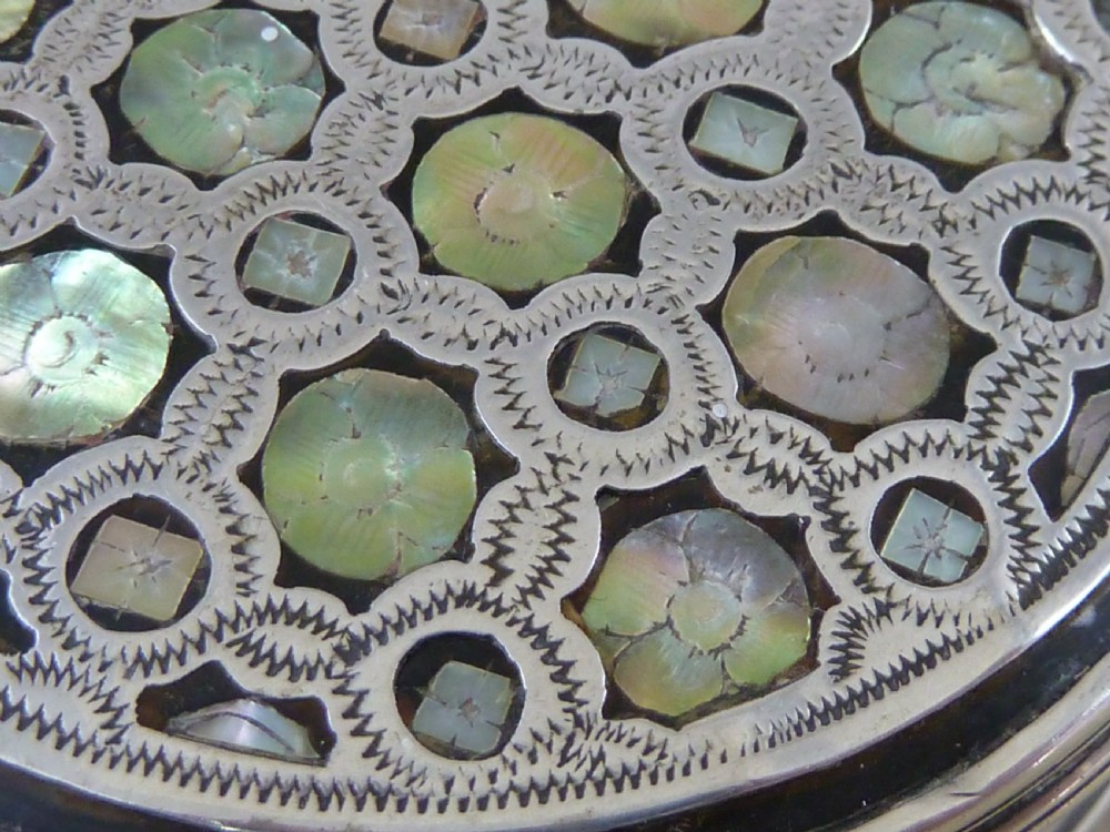 Silver Pique Faux Tortoiseshell Mother of Pearl Patch Box View III