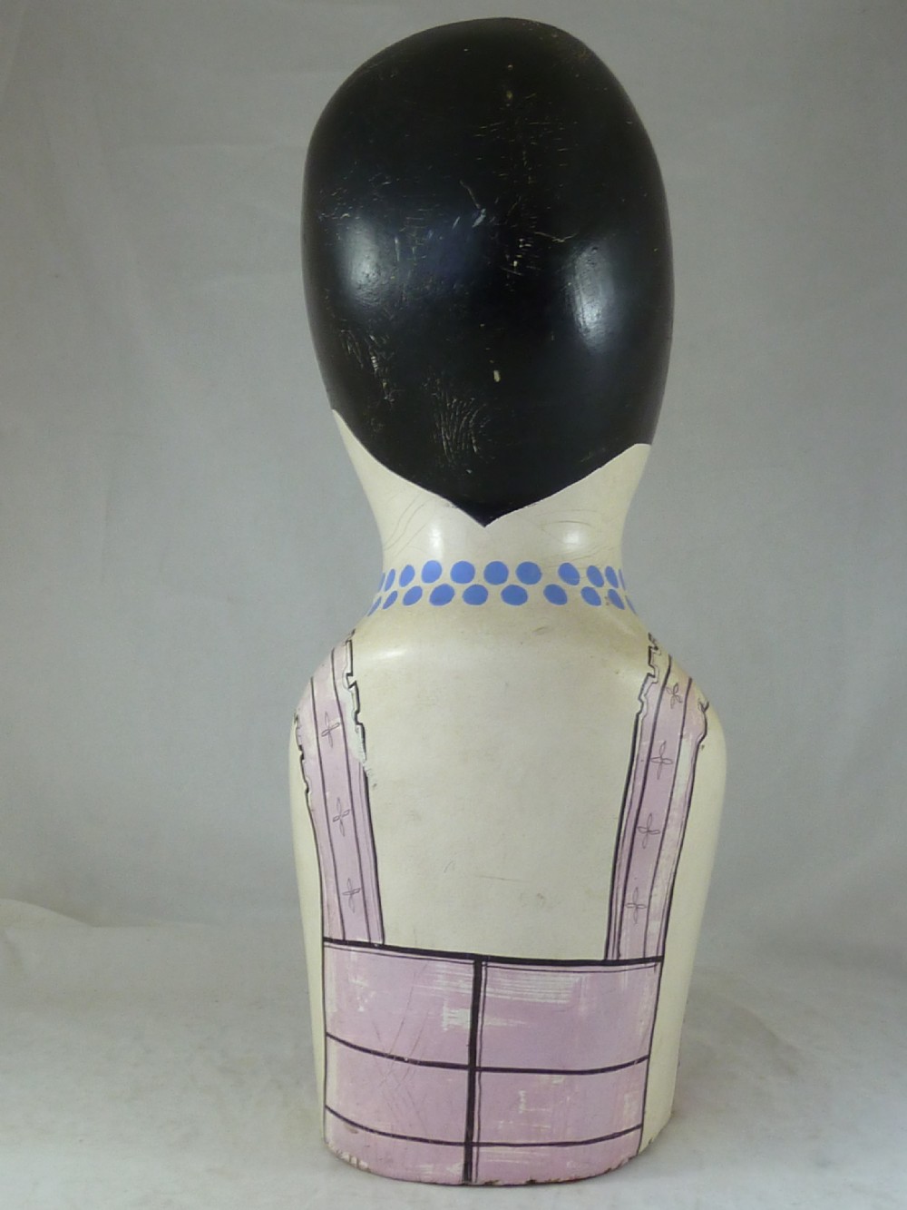 Vintage French Milliner's Head Hat Display Stand Marotte Ladies Painted 1930s Art Deco Womans View IV