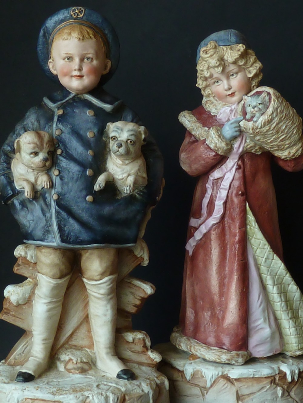 Gebruder Heubach Figurines Victorian German Bisque Porcelain Figures Children Pets View II
