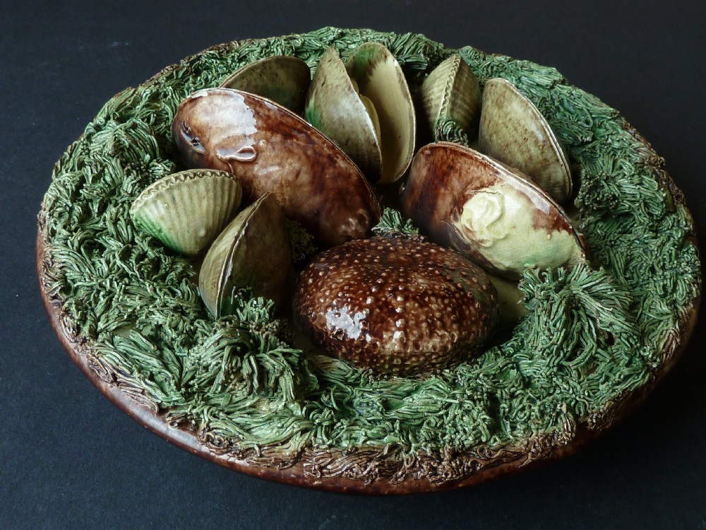 Palissy Ware Round Wall Plate Mafra Caldao Portugal Shell Fish Clam Mussel Sea-Urchins Cockle Dish  View II