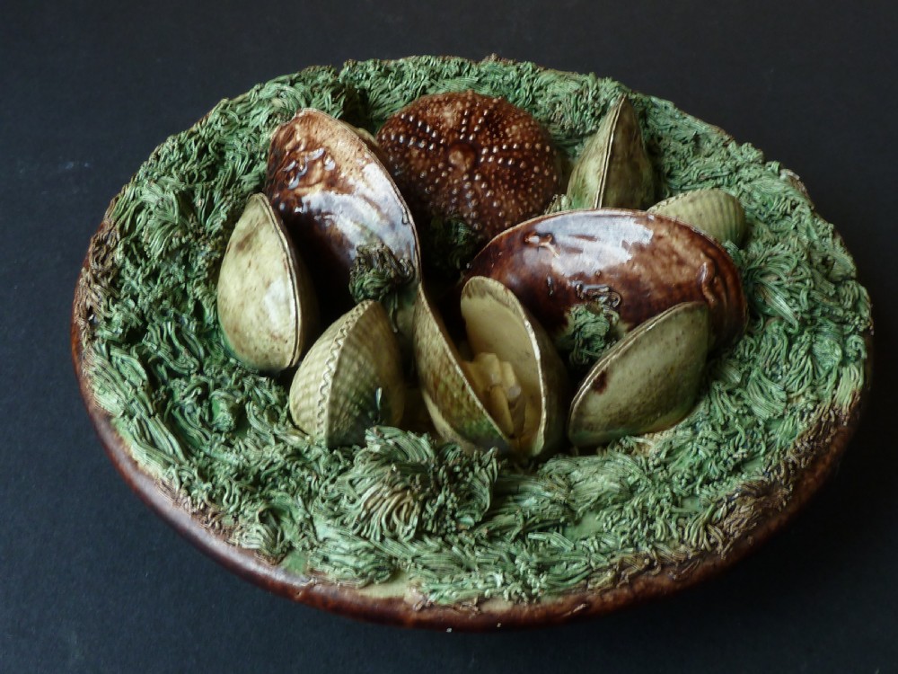 Palissy Ware Round Wall Plate Mafra Caldao Portugal Shell Fish Clam Mussel Sea-Urchins Cockle Dish  View III