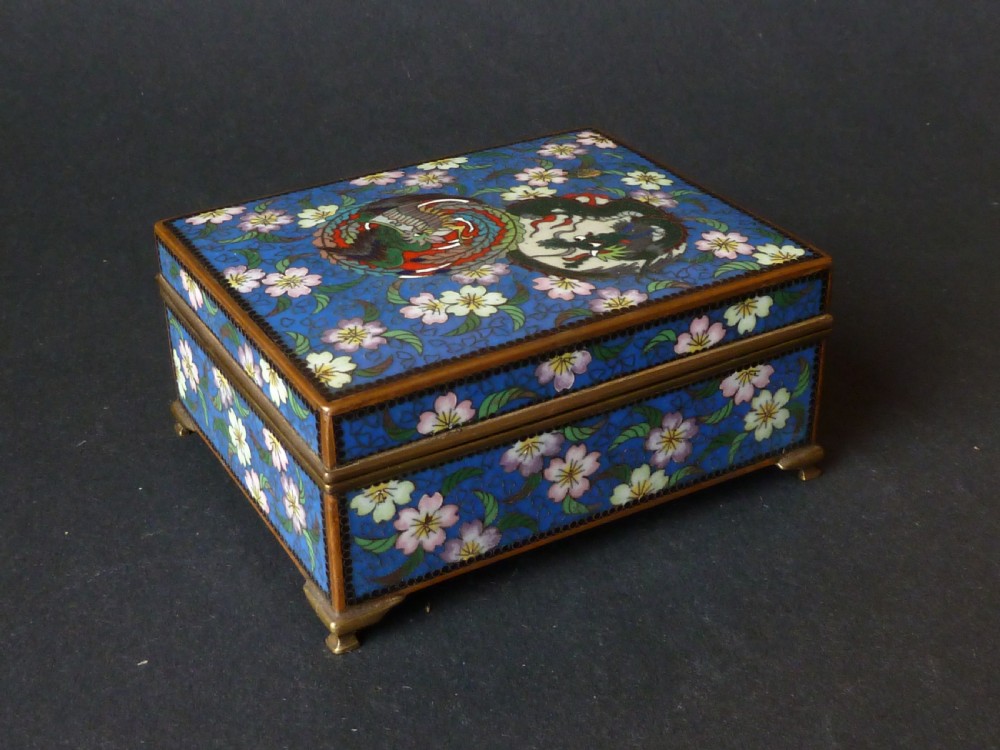 Marked Inaba Company Japanese Cloisonne Enamel Box Phoenix Dragon Gilt Brass Signed 