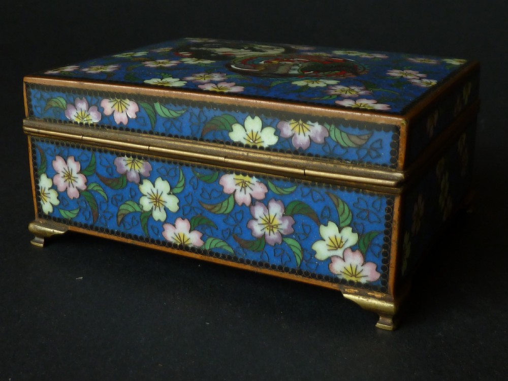 Marked Inaba Company Japanese Cloisonne Enamel Box Phoenix Dragon Gilt Brass Signed  View II