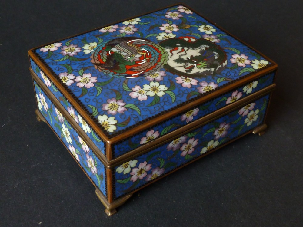 Marked Inaba Company Japanese Cloisonne Enamel Box Phoenix Dragon Gilt Brass Signed  View III