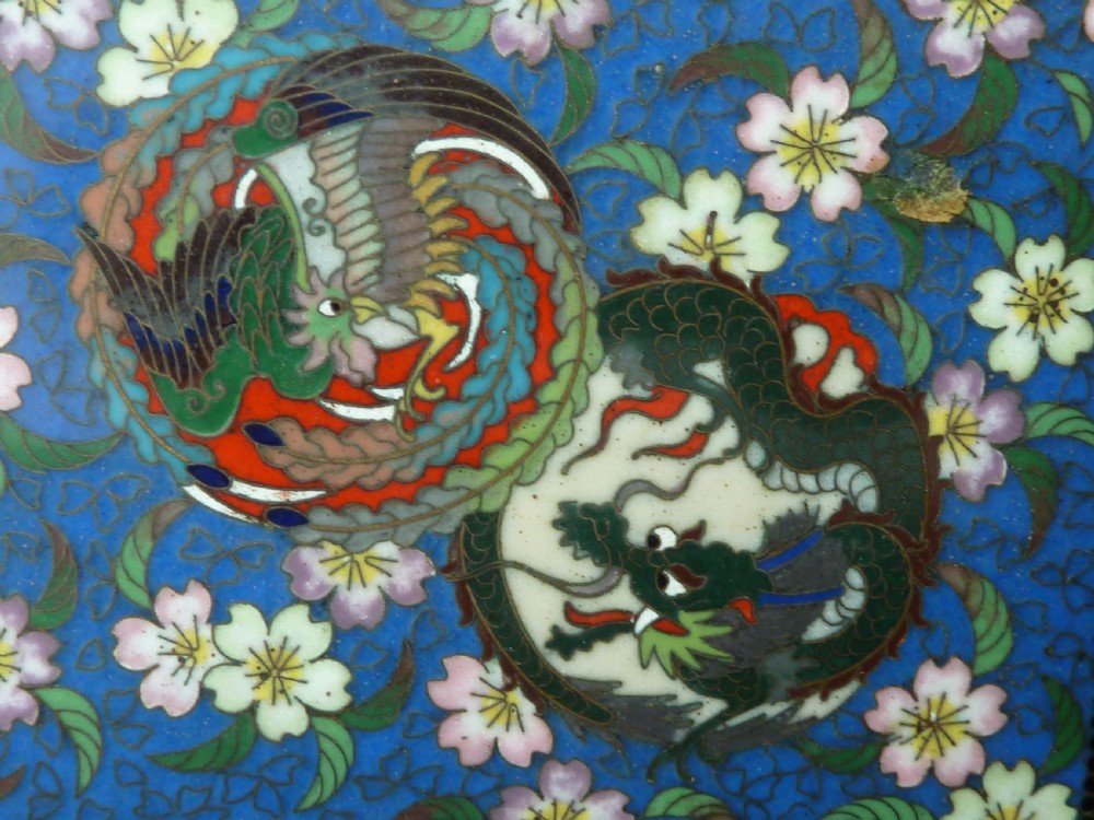 Marked Inaba Company Japanese Cloisonne Enamel Box Phoenix Dragon Gilt Brass Signed  View VII