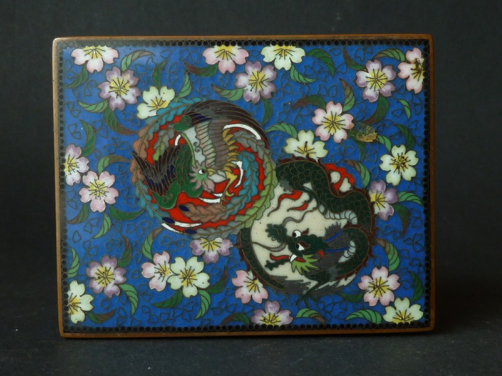 Marked Inaba Company Japanese Cloisonne Enamel Box Phoenix Dragon Gilt Brass Signed  View VIII