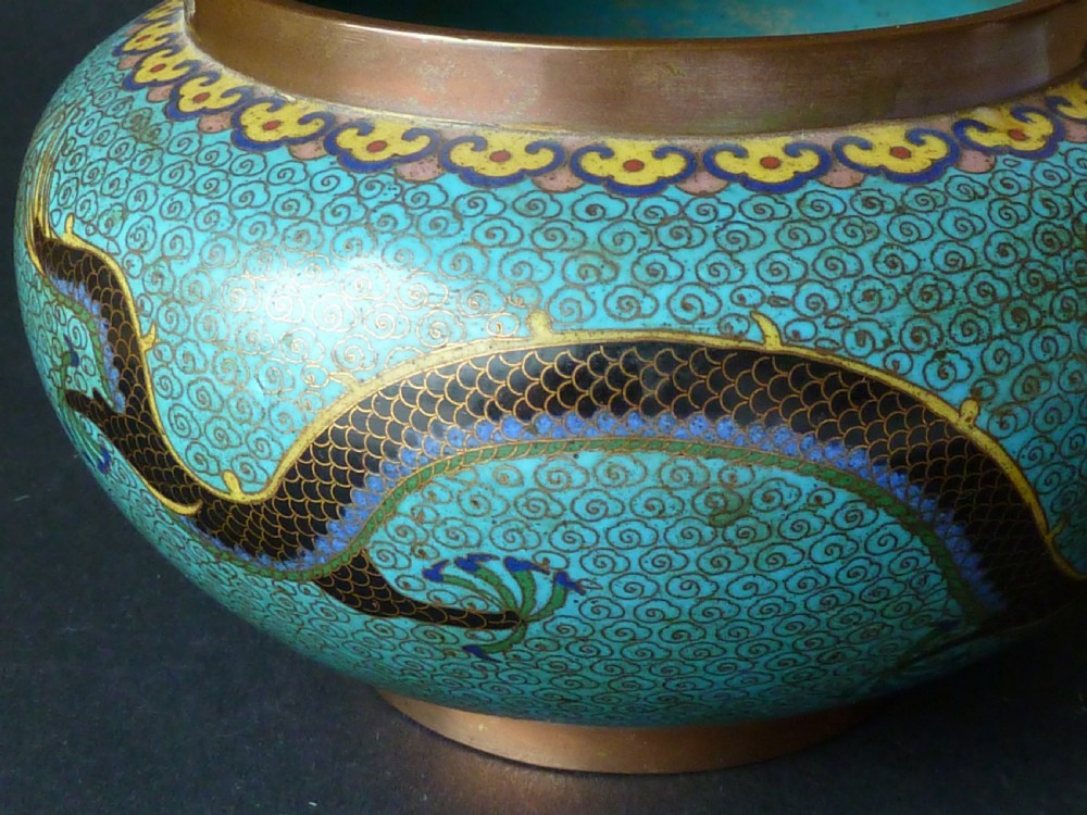 Chinese Cloisonne Enamel Imperial Dragon Bowl Flaming Pearl  View VII