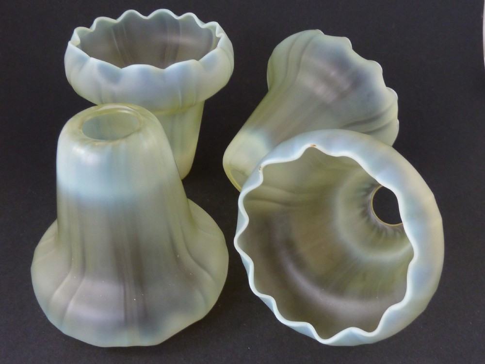Set 4 Vaseline Lamp Shade Art Nouveau Glass Electric Fitting Ceiling Light Antique BC B22 Bulb