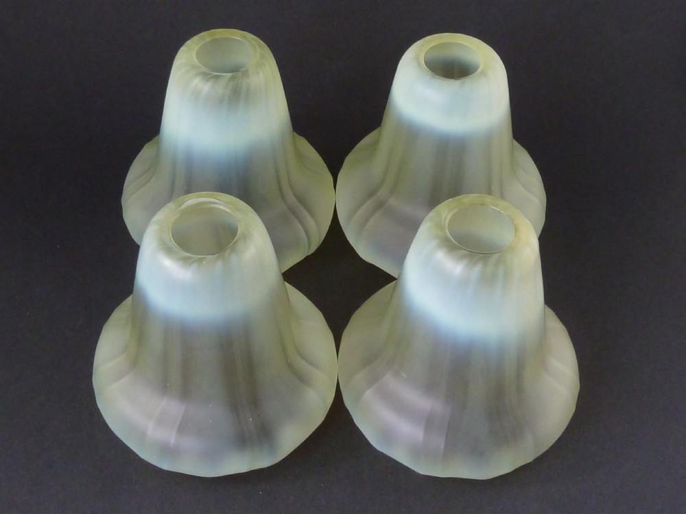 Set 4 Vaseline Lamp Shade Art Nouveau Glass Electric Fitting Ceiling Light Antique BC B22 Bulb View II
