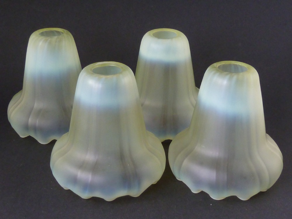 Set 4 Vaseline Lamp Shade Art Nouveau Glass Electric Fitting Ceiling Light Antique BC B22 Bulb View III