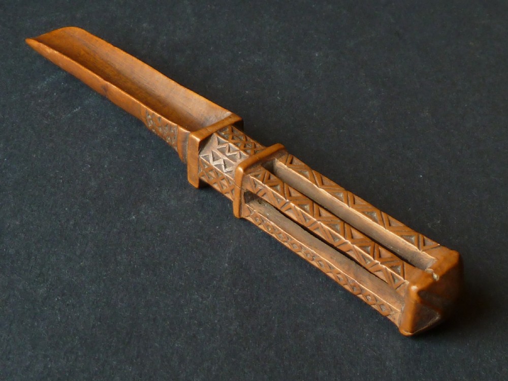 Apple Corer Boxwood Chip Carved Treen Georgian Welsh