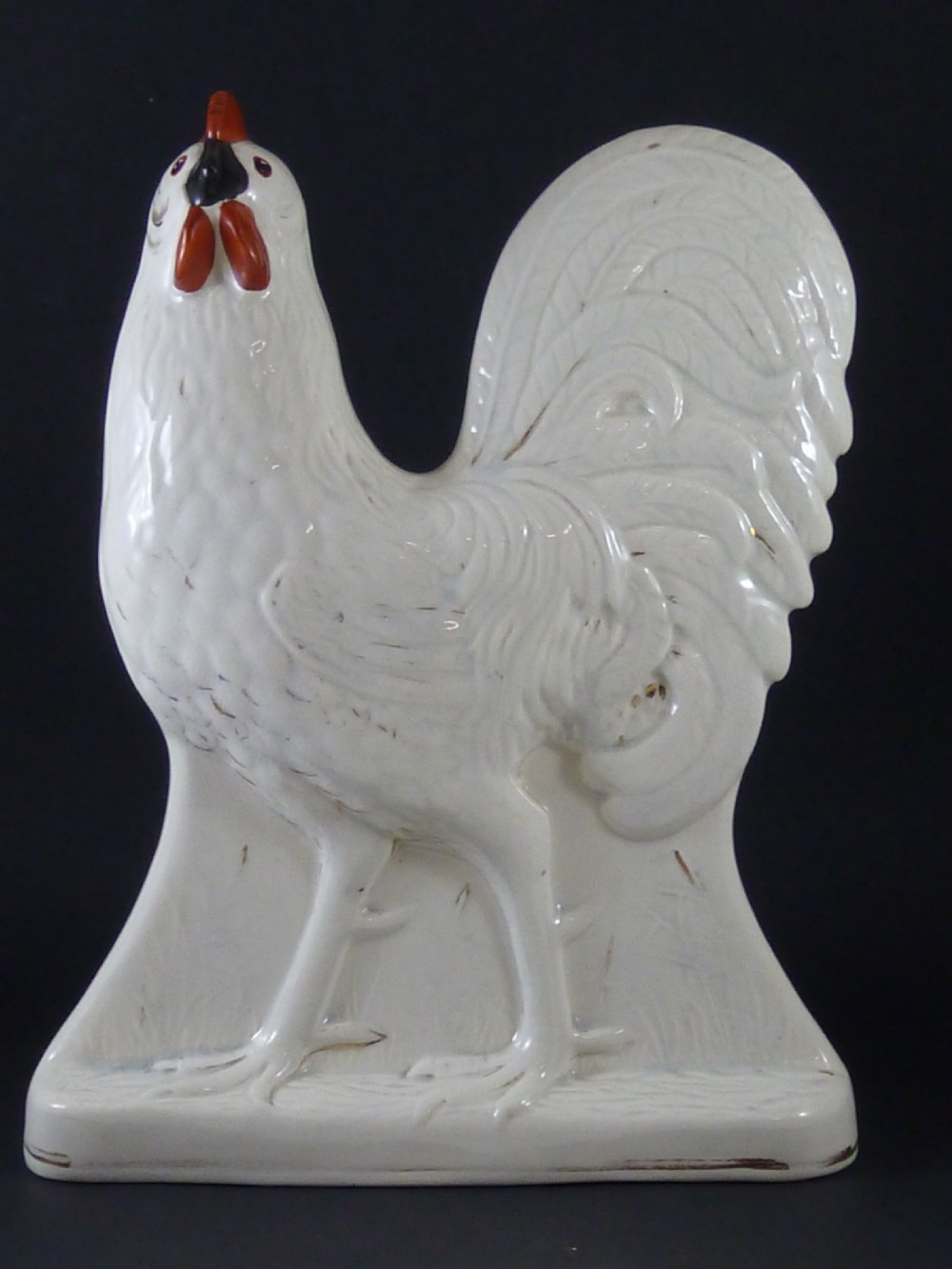 Pair Victorian Scottish Pottery Hens Chickens Cockerels Staffordshire Cocks View V
