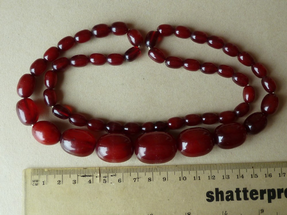 72 Grams Bakelite Faux Cherry Red Amber Bead Necklace View II