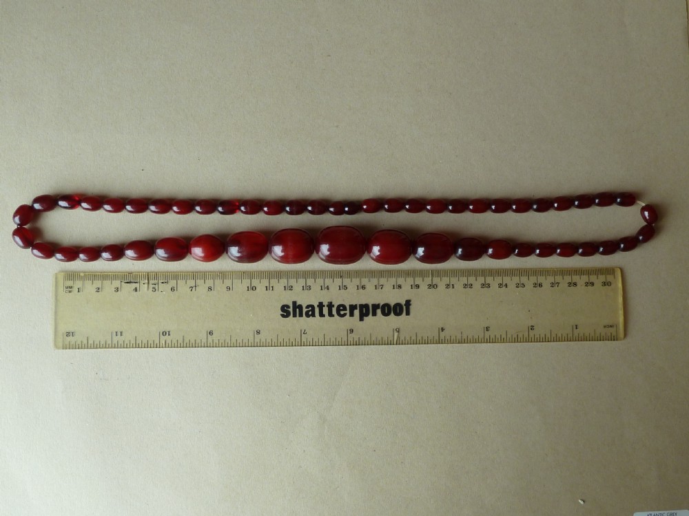 72 Grams Bakelite Faux Cherry Red Amber Bead Necklace View III