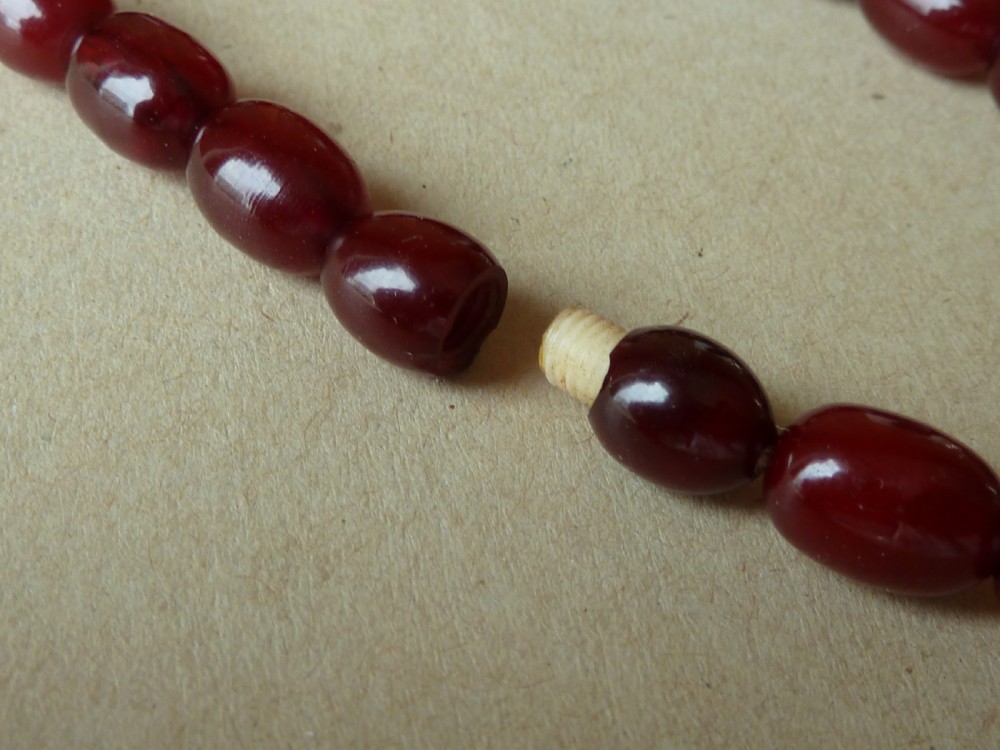 72 Grams Bakelite Faux Cherry Red Amber Bead Necklace View IV