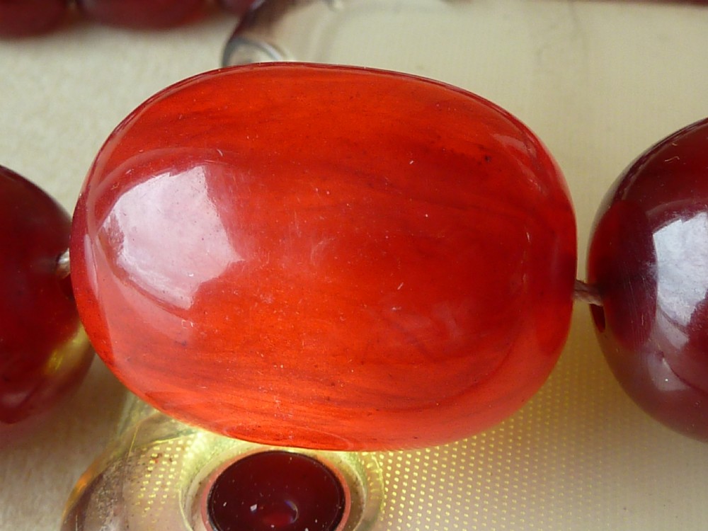 72 Grams Bakelite Faux Cherry Red Amber Bead Necklace View VI