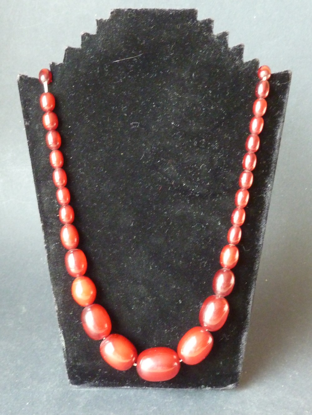 72 Grams Bakelite Faux Cherry Red Amber Bead Necklace View X