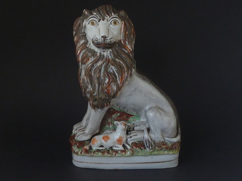 Lion and the Lamb Victorian Staffordshire Pottery Figure Group