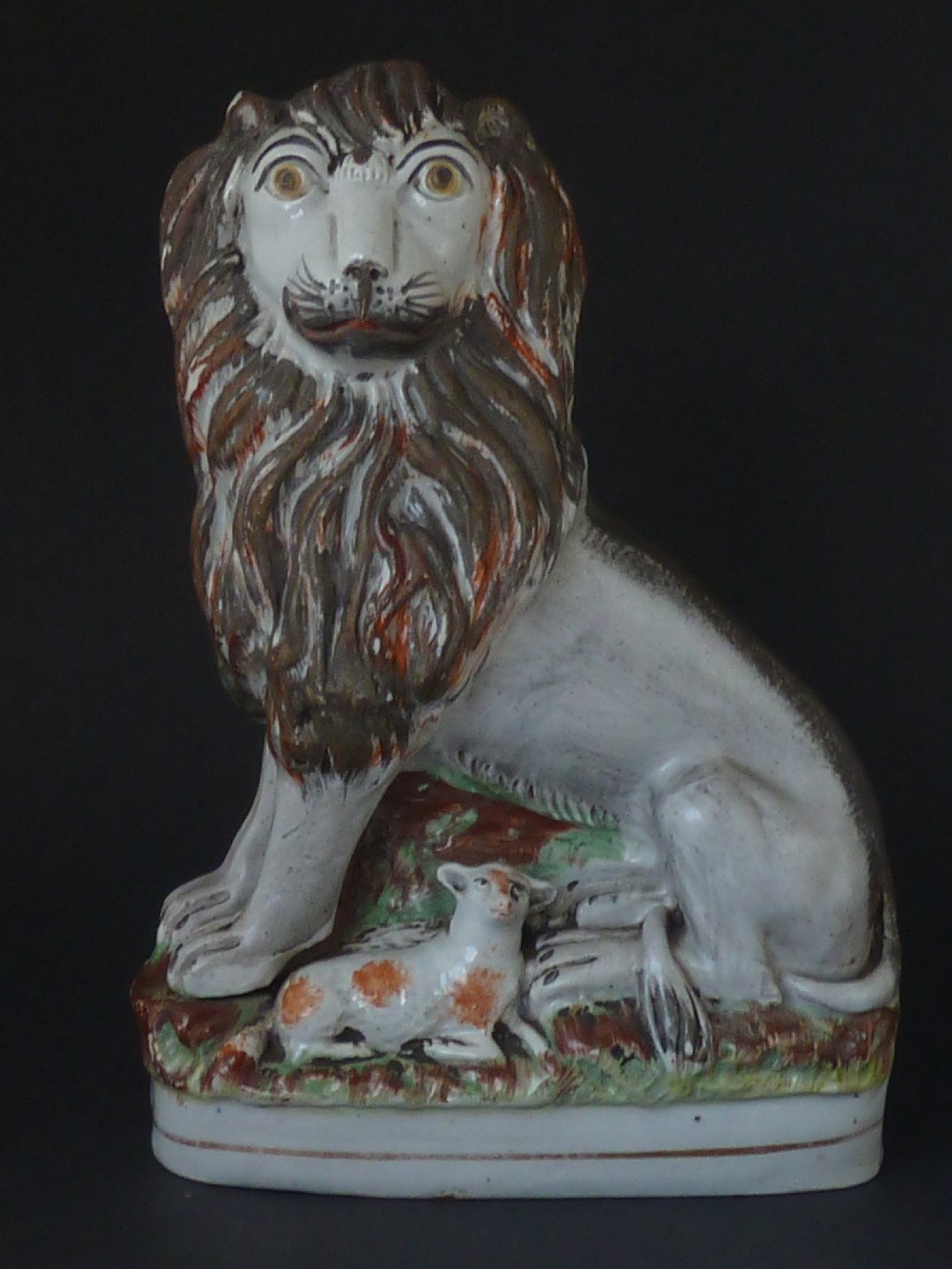 Lion and the Lamb Victorian Staffordshire Pottery Figure Group View II