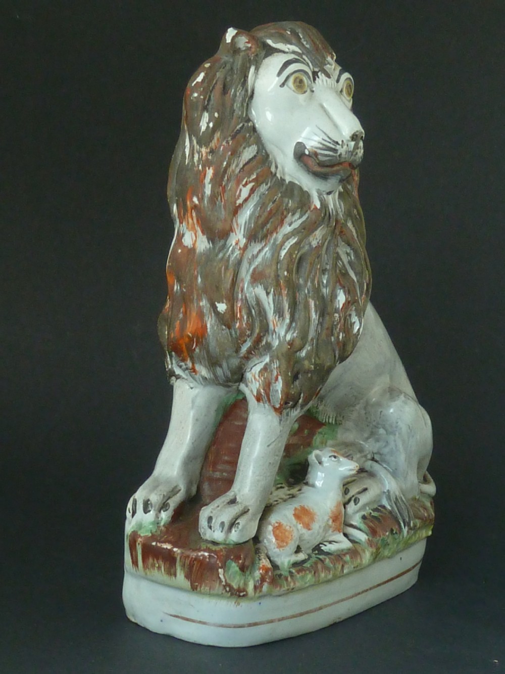 Lion and the Lamb Victorian Staffordshire Pottery Figure Group View IV