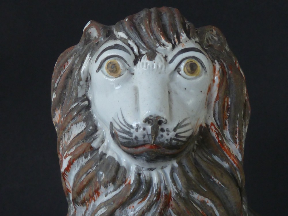 Lion and the Lamb Victorian Staffordshire Pottery Figure Group View VI