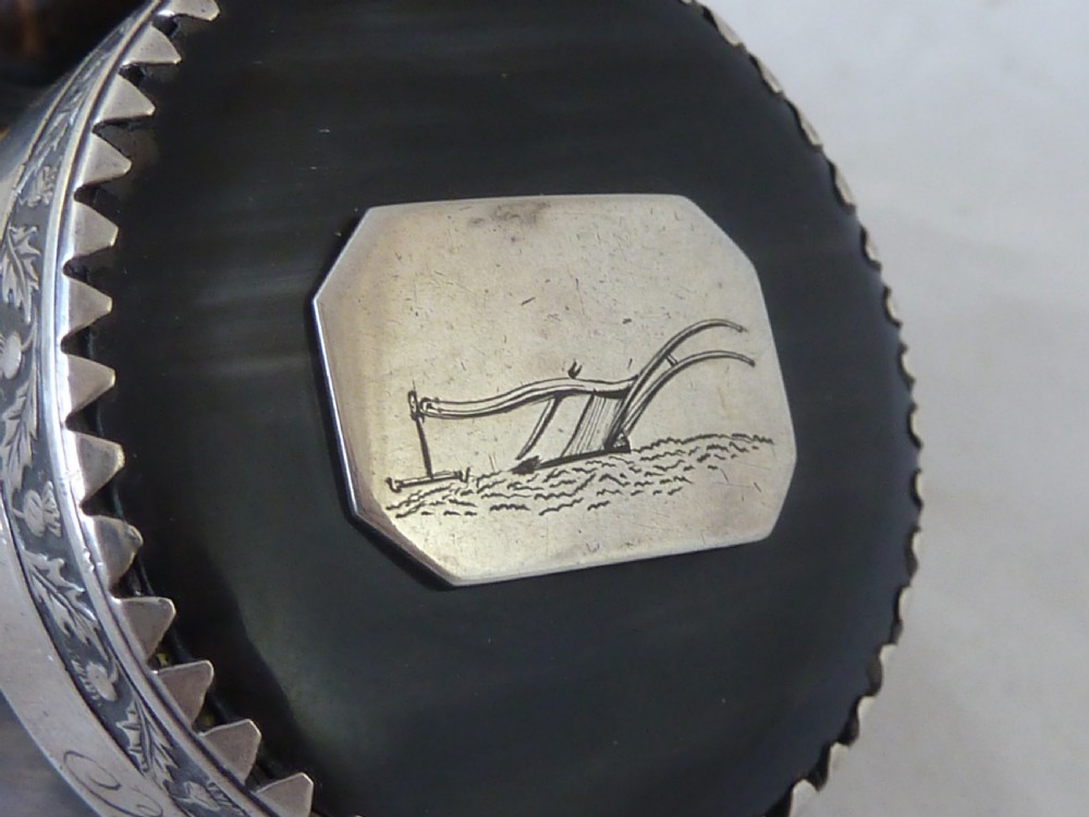 1825 Scottish Horn Snuff Mull Hinged Silver Lid Box McCormick Dated Georgian View III