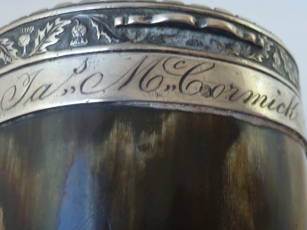 1825 Scottish Horn Snuff Mull Hinged Silver Lid Box McCormick Dated Georgian View IV