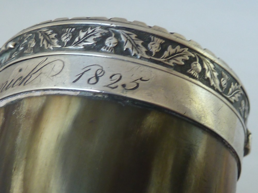 1825 Scottish Horn Snuff Mull Hinged Silver Lid Box McCormick Dated Georgian View V