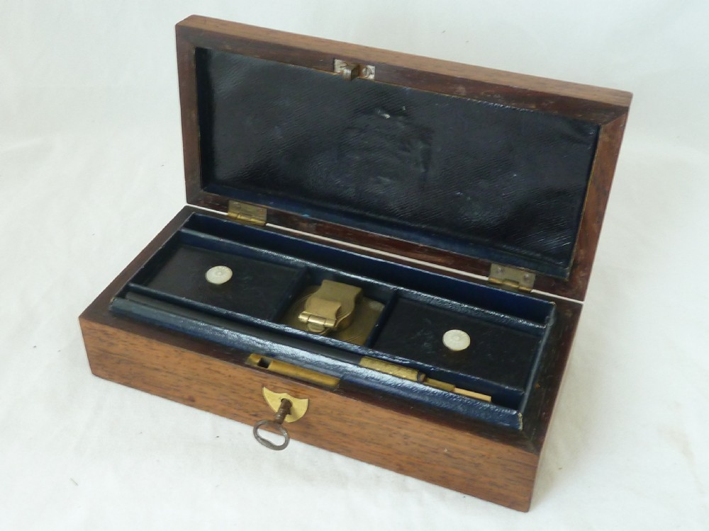 Brass Inlaid Rosewood Writing Box Inkwell Glass Screw Top Dip Pen Inkstand Regency 