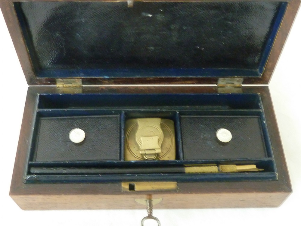 Brass Inlaid Rosewood Writing Box Inkwell Glass Screw Top Dip Pen Inkstand Regency  View II