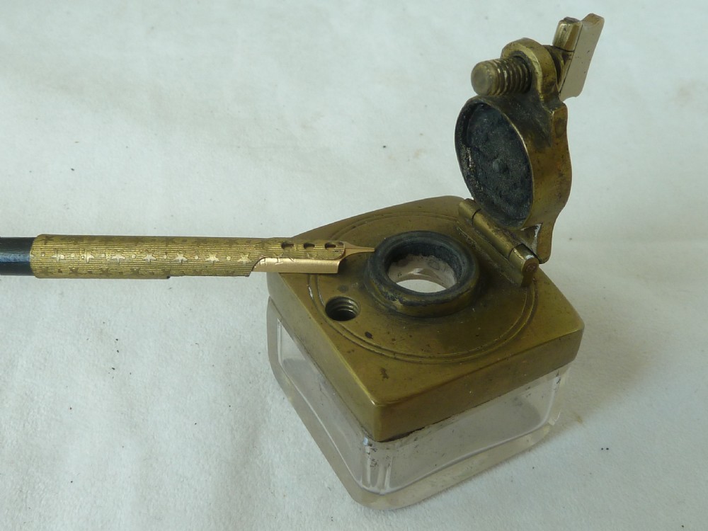 Brass Inlaid Rosewood Writing Box Inkwell Glass Screw Top Dip Pen Inkstand Regency  View IV