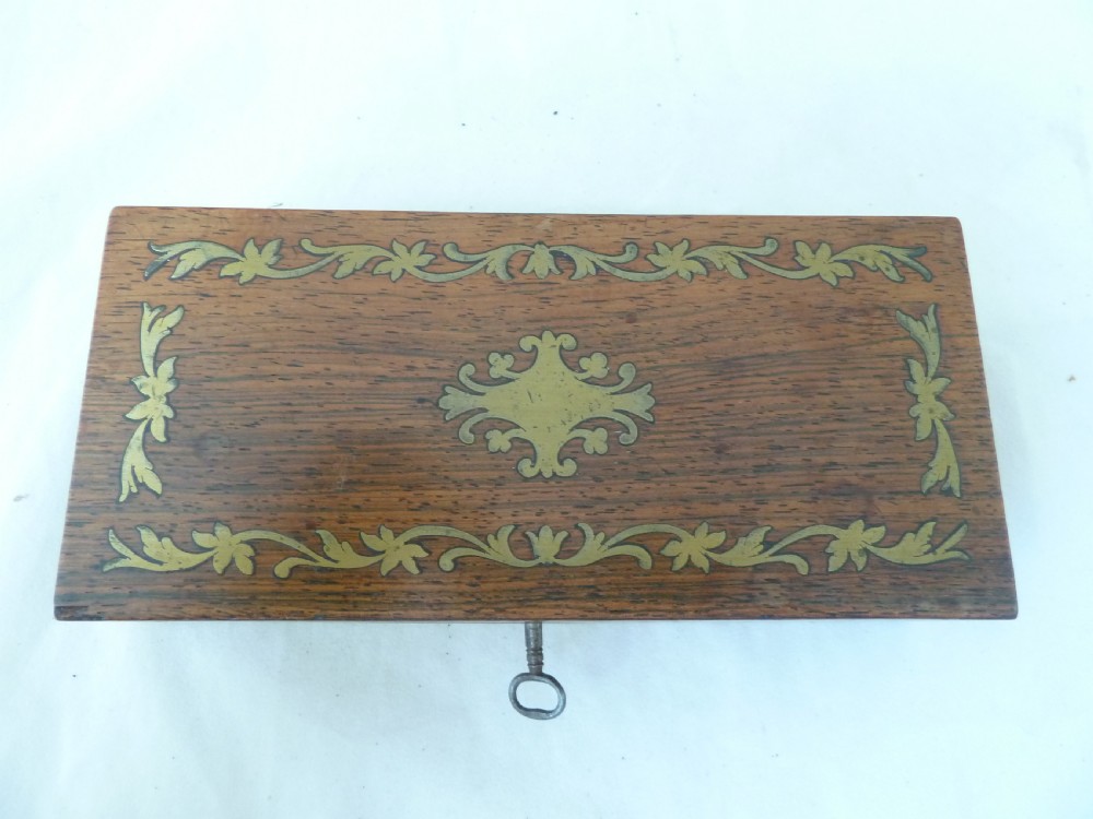 Brass Inlaid Rosewood Writing Box Inkwell Glass Screw Top Dip Pen Inkstand Regency  View VI