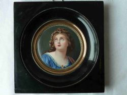 ENAMEL PORTRAIT MINIATURE SAINT ST AGNES FRAMED ANTIQUE