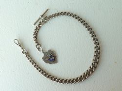 145 37CM 66G SOLID SILVER POCKET WATCH ALBERT CHAIN FOB BIRMINGHAM 1897 ANTIQUE VICTORIAN
