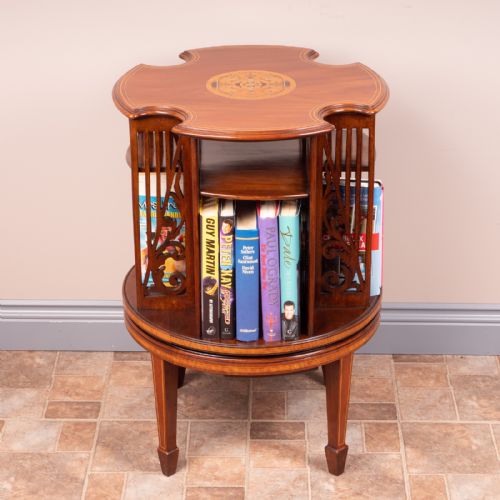 inlaid mahogany revolving bookcase - CATEGORY: ANTIQUE BOOKCASES - DATED EDWARDIAN