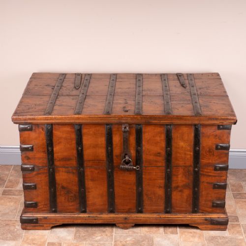 19thc iron bound trunk - CATEGORY: ANTIQUE CHESTS - DATED 19TH CENTURY