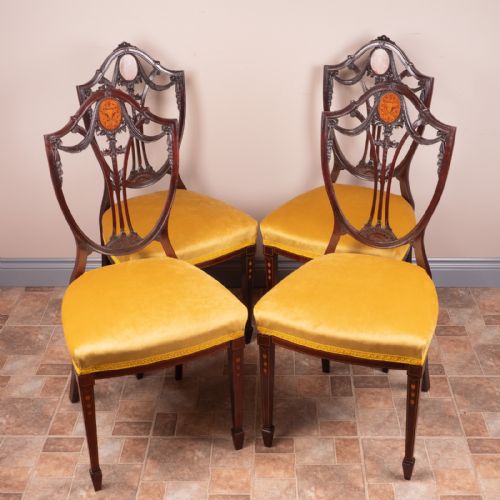 set of 4 inlaid mahogany edwardian chairs - CATEGORY: ANTIQUE CHAIRS - DATED EDWARDIAN