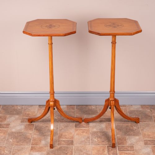 pair of inlaid satinwood torchere stands - CATEGORY: ANTIQUE MISCELLANEOUS - DATED EDWARDIAN