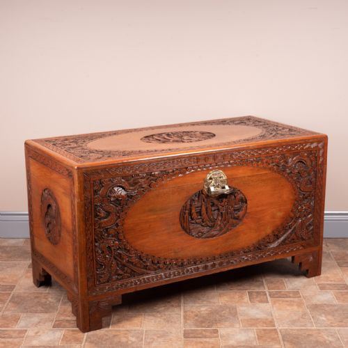 CARVED ORIENTAL CAMPHORWOOD LINED TRUNK - ADDITIONAL PHOTO 5