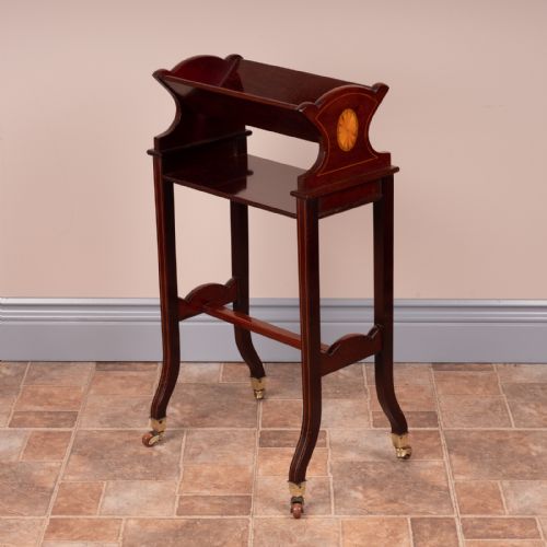 EDWARDIAN INLAID MAHOGANY BOOK TROUGH - ADDITIONAL PHOTO 2