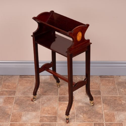 EDWARDIAN INLAID MAHOGANY BOOK TROUGH - ADDITIONAL PHOTO 4