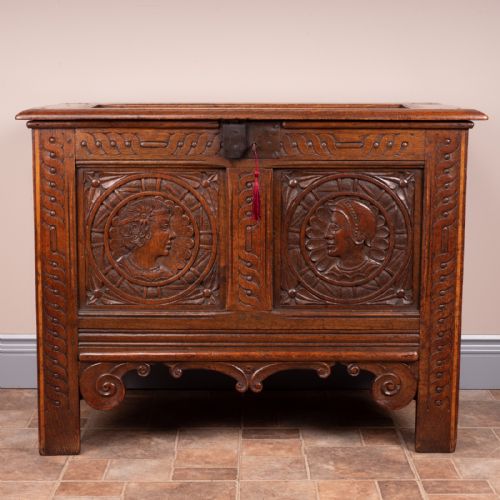 19thc oak breton marriage chest - CATEGORY: ANTIQUE CHESTS - DATED 19TH CENTURY