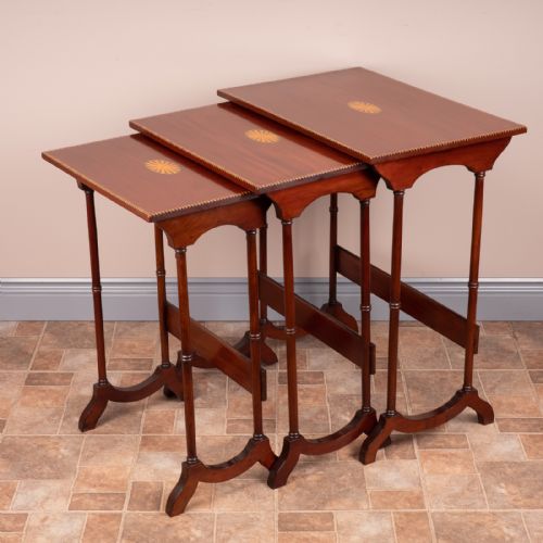 edwardian inlaid mahogany nest of three tables - CATEGORY: ANTIQUE TABLES - DATED EDWARDIAN