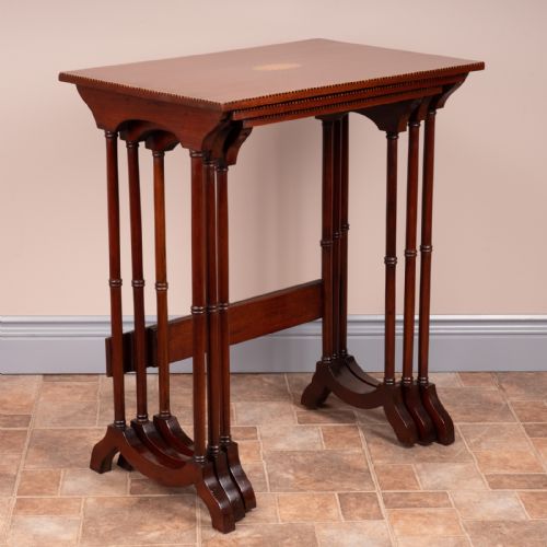 EDWARDIAN INLAID MAHOGANY NEST OF THREE TABLES - ADDITIONAL PHOTO 4