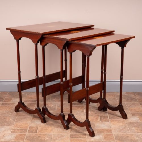EDWARDIAN INLAID MAHOGANY NEST OF THREE TABLES - ADDITIONAL PHOTO 11