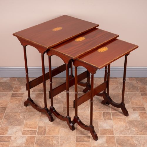 EDWARDIAN INLAID MAHOGANY NEST OF THREE TABLES - ADDITIONAL PHOTO 12
